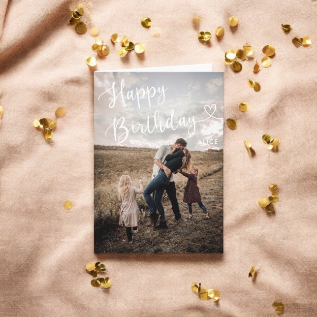 Tarjeta de foto de Happy Birthday Cute Script Hear (Subido por el creador)