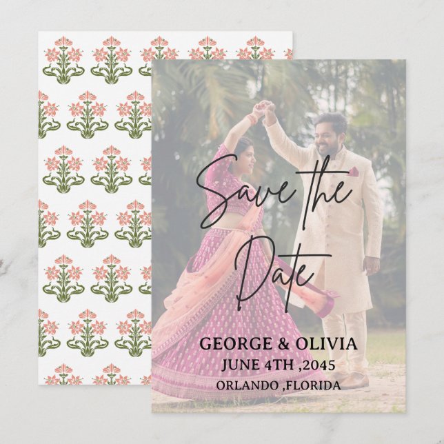 Tarjeta de Foto de Indian Wedding Save the Date (Anverso / Reverso)