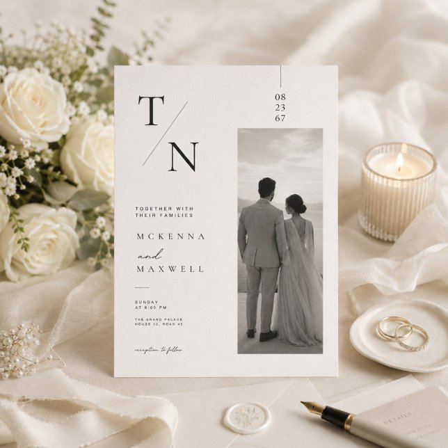 Tarjeta de foto de invitación de boda con monogram (Subido por el creador)
