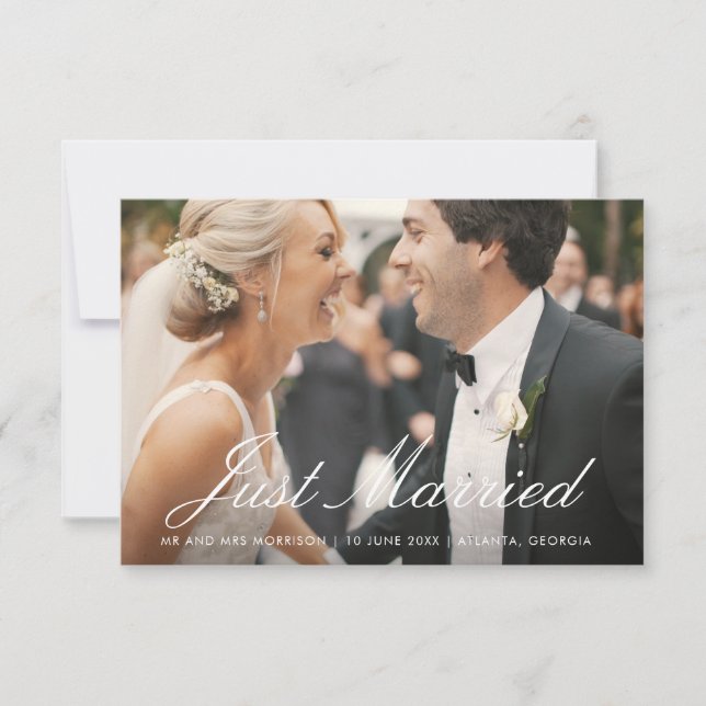 tarjeta de foto de invitación de boda de script bl (Anverso)