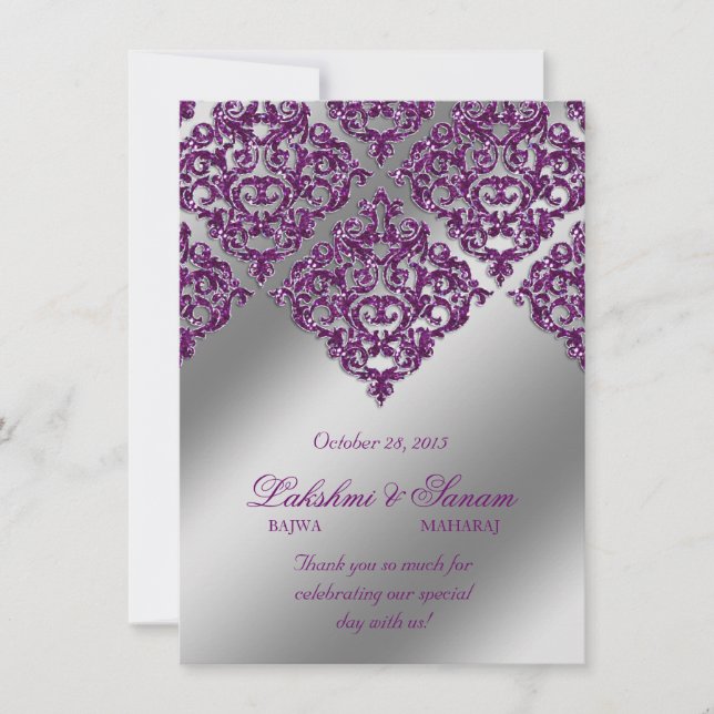 Tarjeta de foto de invitación de Damasco plateado  (Anverso)