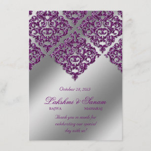 Tarjeta de foto de invitación de Damasco plateado