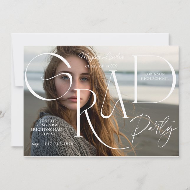 Tarjeta de foto de invitación de fiesta de graduad (Anverso)