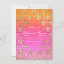Tarjeta de foto de invitación india Damask rosa na