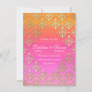 Tarjeta de Foto de Invitación India Damask Rosa Na