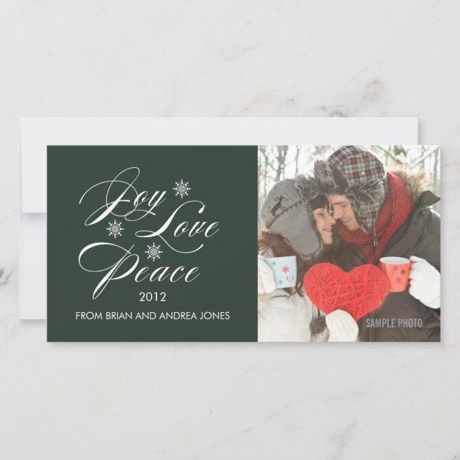 TARJETA DE FOTO DE JOY HOLIDAY PEACE LOVE GREEN (Anverso)