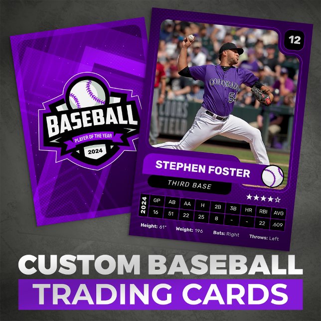 Tarjeta de foto de jugador de béisbol morado y neg (Subido por el creador)
