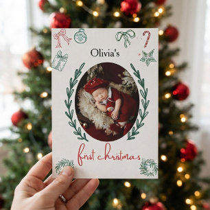 Tarjeta de foto de la primera Navidad del bebé en