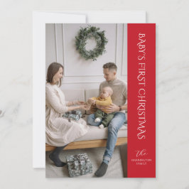 Tarjeta de foto de la primera Navidad del bebé roj