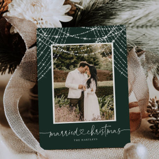 Tarjeta de foto de luces de Navidad elegante casad