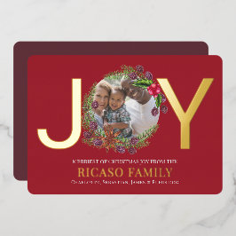 Tarjeta de foto de Merry Christmas Joy Wreath