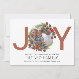 Tarjeta de foto de Merry Christmas Joy Wreath