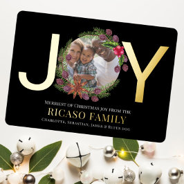 Tarjeta de foto de Merry Christmas Joy Wreath