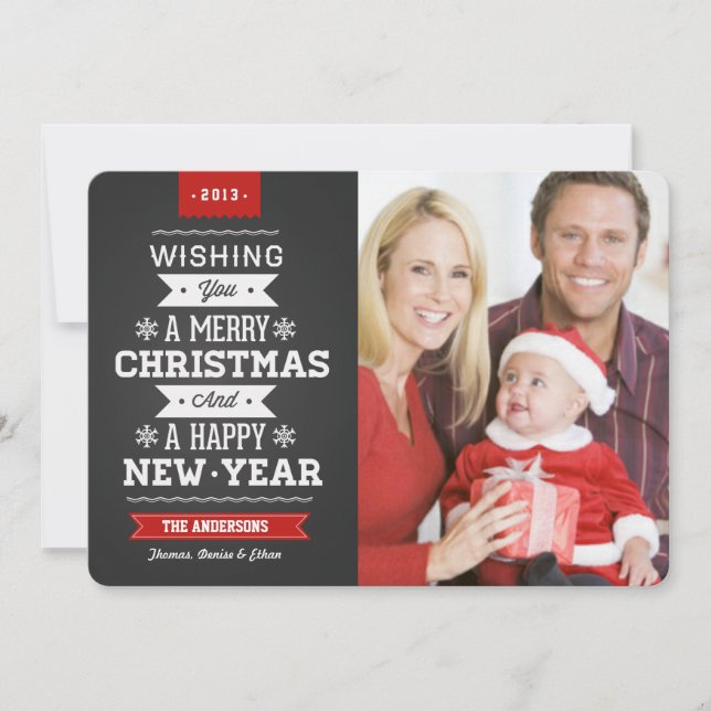 Tarjeta de foto de Merry Christmas Preppy Chalkboa (Anverso)