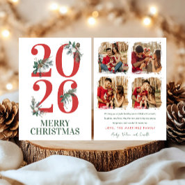 Tarjeta de Foto de Navidad 2026 Clásica con Verdor