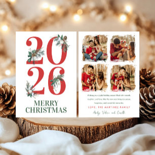 Tarjeta de Foto de Navidad 2026 Clásica con Verdor