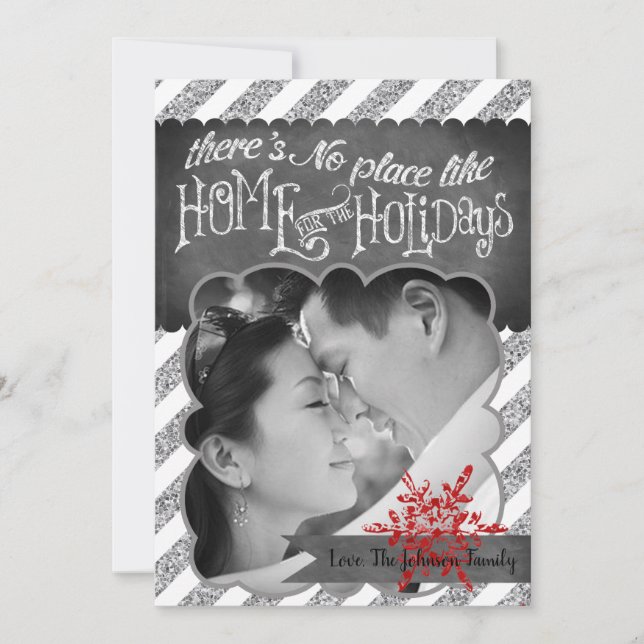 Tarjeta de foto de Navidad 5x7 con copos de nieve  (Anverso)