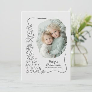 Tarjeta de foto de Navidad adorable del bosque inv