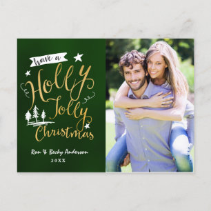Tarjeta de foto de NAVIDAD ALegre en verde y dorad