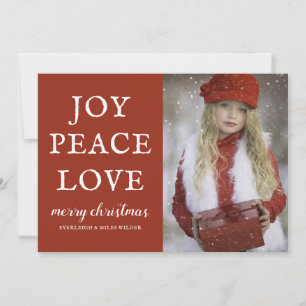 Tarjeta de Foto de Navidad Alegría Paz Amor Rojo R