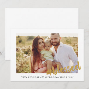 Tarjeta de foto de Navidad bendecida en oro