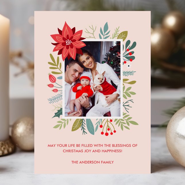Tarjeta de Foto de Navidad con Bendiciones Florale (Subido por el creador)