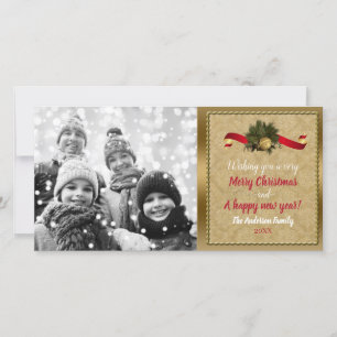 Tarjeta de Foto de Navidad con Campana de Oro Anti