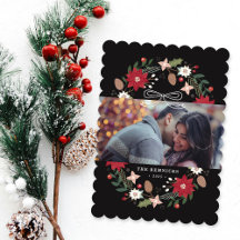 Tarjeta de Foto de Navidad con Corona Floral Negra