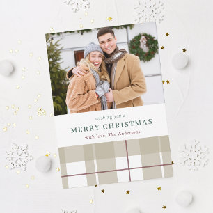 Tarjeta de foto de Navidad con cuadros rústicos mo