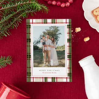 Tarjeta de Foto de Navidad con Estampado de Tartán
