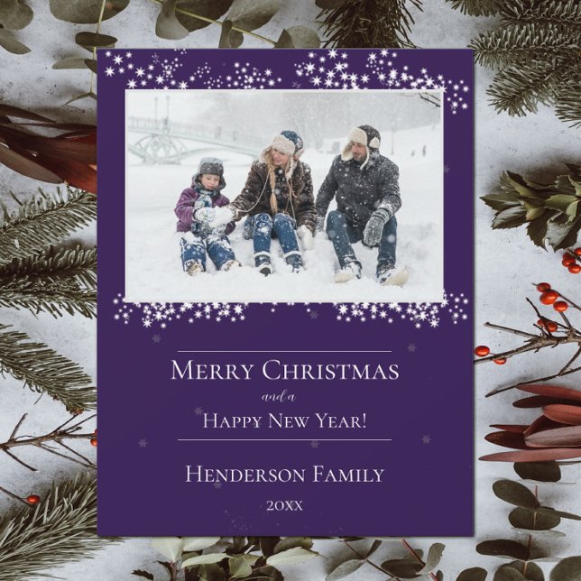 Tarjeta de Foto de Navidad con Estrellas Moradas d (Purple Christmas Stars Holiday Photo Card)