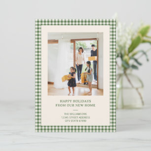 Tarjeta de Foto de Navidad con Gingham Verde y Nue