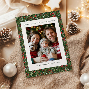Tarjeta de Foto de Navidad con Hoja de Acebo Festi