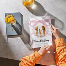 Tarjeta de Foto de Navidad con Lazo Coquette Rosa