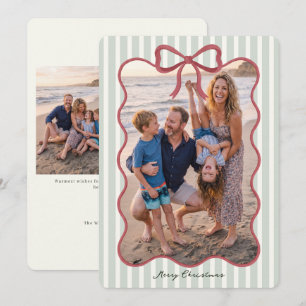Tarjeta de Foto de Navidad con Lazo Verde a Rayas