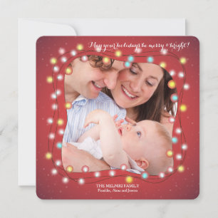 Tarjeta de Foto de Navidad con Luces de Fiesta