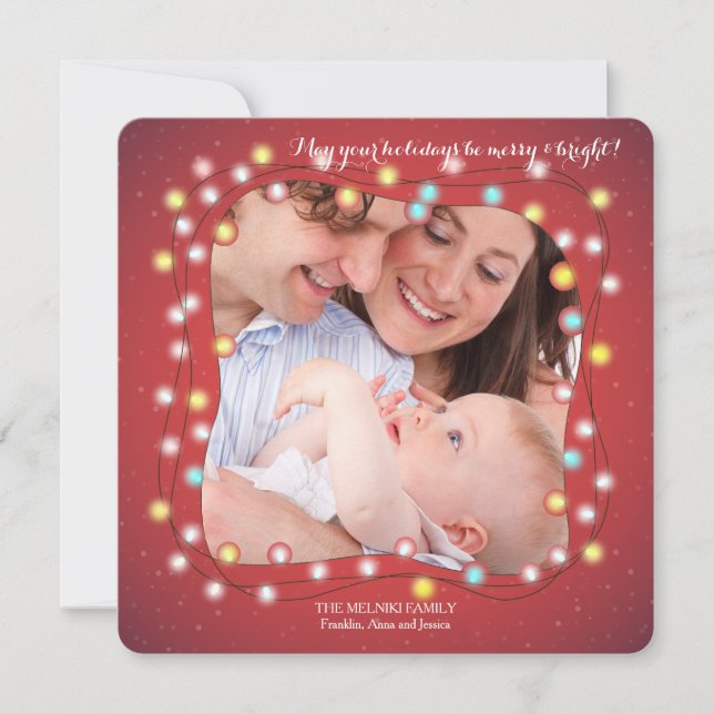 Tarjeta de Foto de Navidad con Luces de Fiesta (Anverso)