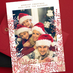 Tarjeta de Foto de Navidad con Marco de Bayas Blan
