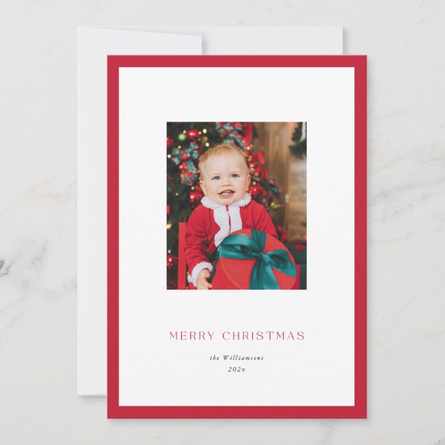 Tarjeta de Foto de Navidad con Marco Rojo Clásico  (Anverso)