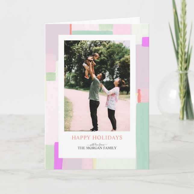 Tarjeta de Foto de Navidad con Pastel Artístico de (Anverso)