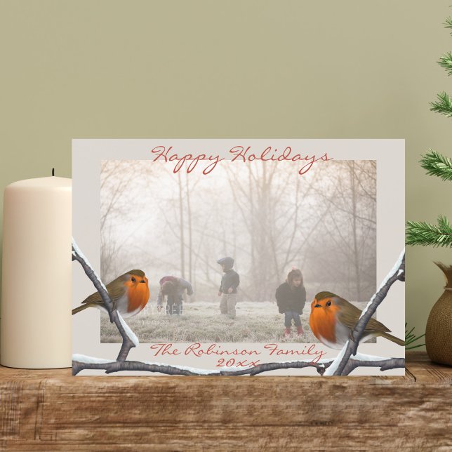 Tarjeta de Foto de Navidad con Superposición de Pá (Happy Holidays from the robins. Just upload your photo)