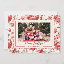 Tarjeta de Foto de Navidad con Toile de Adorno Roj