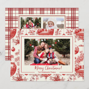 Tarjeta de Foto de Navidad con Toile de Adorno Roj