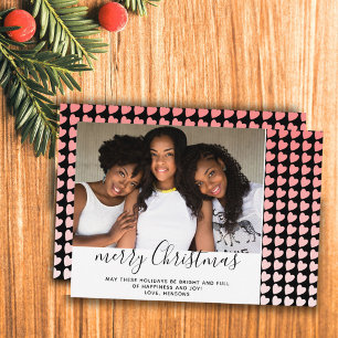 Tarjeta de Foto de Navidad Corazón Negro Rosa