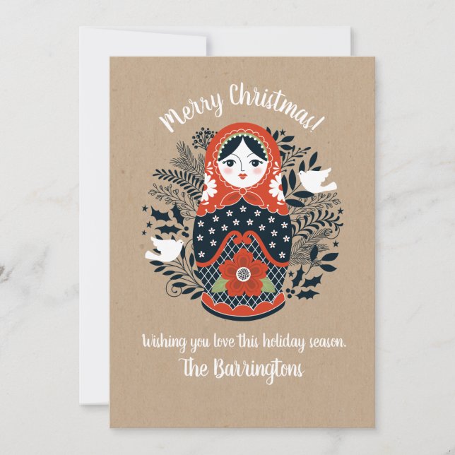 Tarjeta de foto de Navidad de Cute Nesting Doll (Anverso)