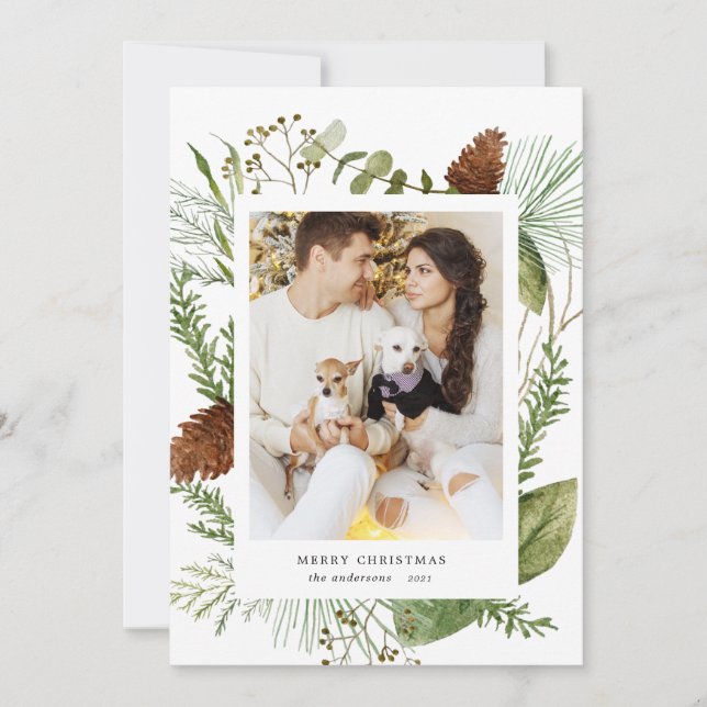 tarjeta de foto de navidad de invierno verde (Anverso)