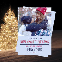 Tarjeta de Foto de Navidad de Recién Casados 1er A