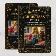 Tarjeta de Foto de Navidad Elegante Santa de Oro N