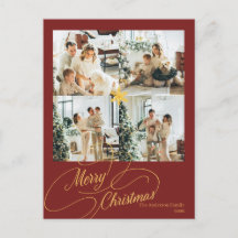 Tarjeta de Foto de Navidad Familia Rojo & Dorado E