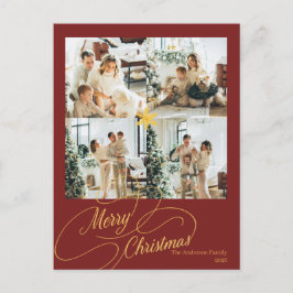 Tarjeta de Foto de Navidad Familia Rojo & Dorado E